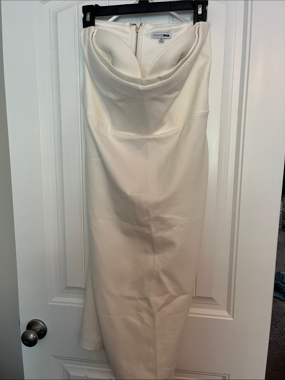FashionNova Strapless Cream Midi Dress